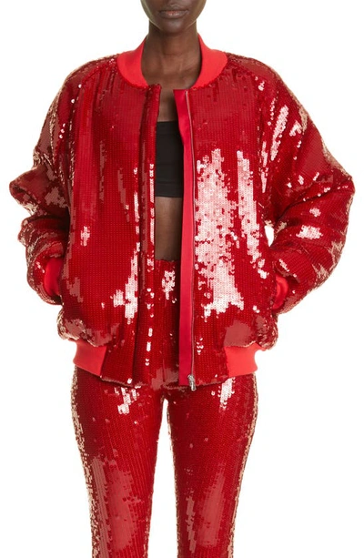Laquan Smith Sequined Bomber Jacket In Cherry