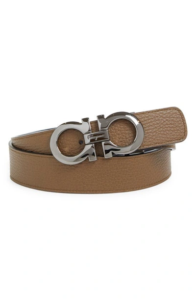 Ferragamo Reversible Leather Belt In Brown Sug/nero