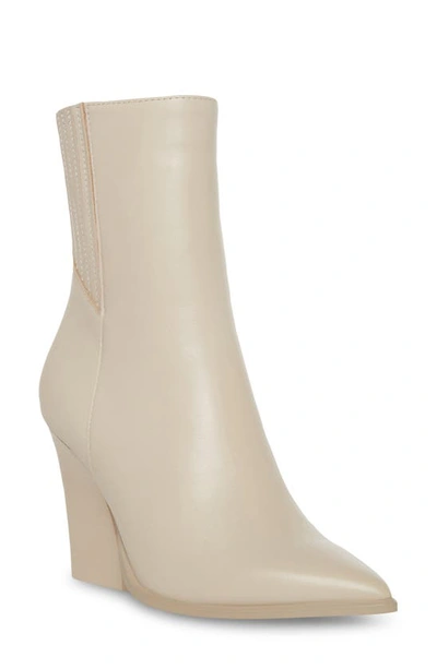 Steve Madden Thorn Bone Leather Pointed-toe Mid-calf High Heel Boots In Beige