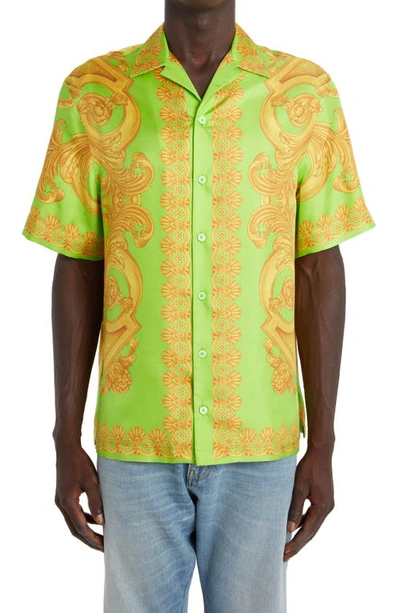 Versace Heritage Print Silk Twill Shirt In Green