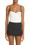 Miaou Renzo Ruched Mesh Tube Top In Creme