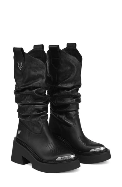 Naked Wolfe Stable Platform Slouchy Cowboy Boot In Black