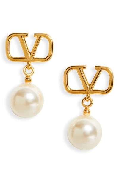 Valentino Garavani Vlogo Imitation Pearl Drop Earrings In Ivory/gold
