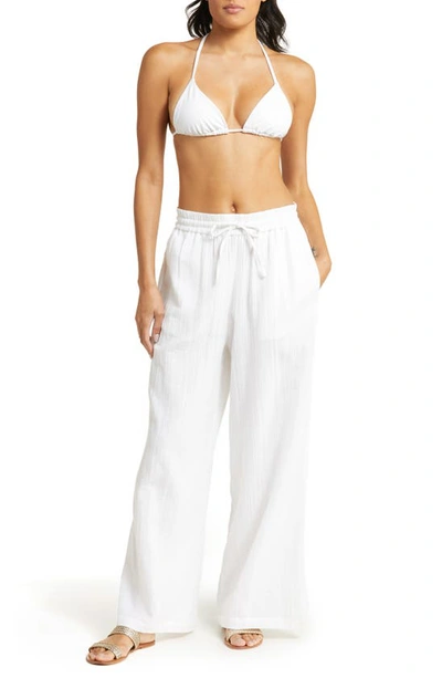 Sea Level Sunset Beach Cotton Gauze Cover-up Trousers In White