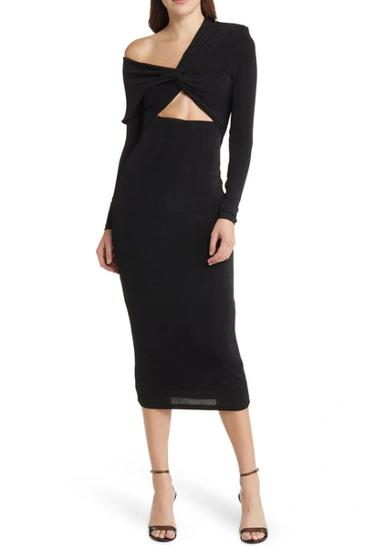 Misha Anela Asymmetric Long Sleeve Dress In Black