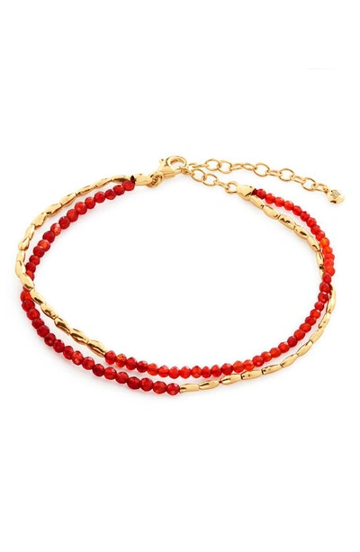 Monica Vinader Gold Mini Nugget Gemstone Beaded Bracelet Red Onyx In 18ct Gold Vermeil On Sterling