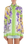 Versace Floral Print Silk Shirt In Multicolor