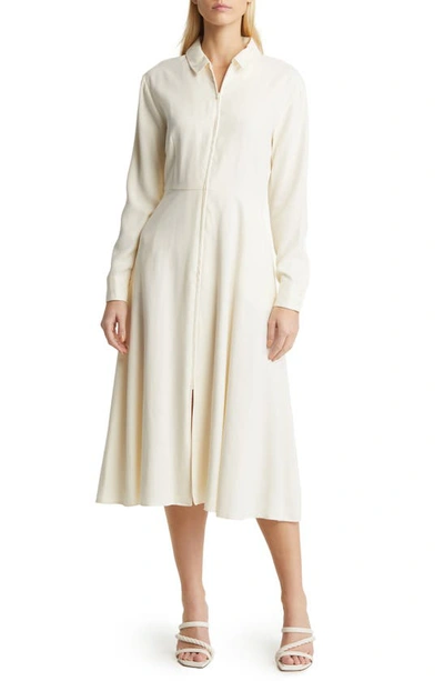 Nordstrom Front Zip Long Sleeve Midi Dress In Ivory Antique
