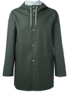 Stutterheim Drawstring Hood Raincoat In Green