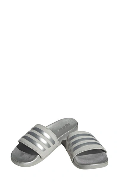Adidas Originals Adilette Comfort Slide Sandal In Grey Two/silver Metallic/grey Two