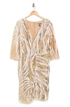 Love By Design Trophy Sequin Side Rouched Dress In Gold Egret
