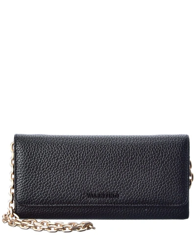 Valentino By Mario Valentino Juniper Leather Wallet On Chain In Black