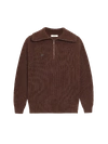 PANGAIA RECYCLED CASHMERE HALF ZIP SWEATER — CHESTNUT BROWN L