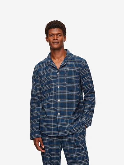 Derek Rose Men's Modern Fit Pyjamas Kelburn 30 Brushed Cotton Navy