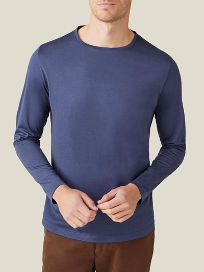 Luca Faloni Ocean Blue Long-sleeved Silk-cotton T-shirt