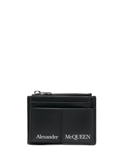 Alexander Mcqueen Logo Print Zip Coin Wallet In Black