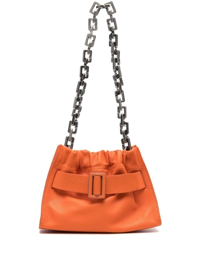 Boyy Square Scrunchy Soft B Chain Leather Shoulder Bag In Orange