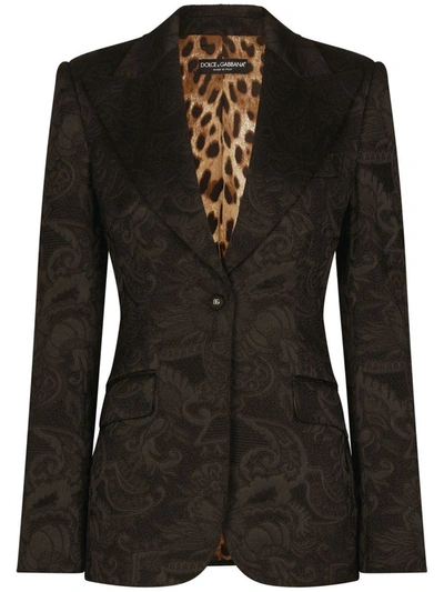 Dolce & Gabbana Turlington Ornamental Jacquard Single-breasted Blazer In Black