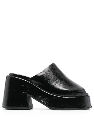Ganni Platform Patent Leather Sandals In Black