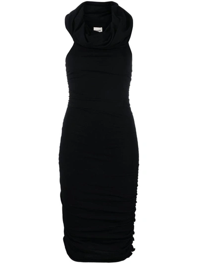 Khaite Aerica Ruched Midi Dress In Black