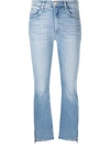 Mother The Tripped Ankle Fray Straight Leg Jeans In Clear Blue