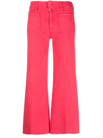 Mother Patch Pocket Roller High Rise Ankle Wide Leg Jeans In Geranium In Pink