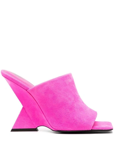 Attico 105mm Cheope Suede Wedge Mules In Pink