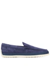 Tod's Raffia-midsole Suede Loafers In Navy
