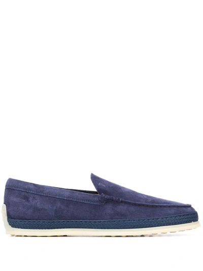 Tod's Raffia-midsole Suede Loafers In Navy