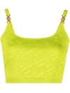 Versace Cropped Embellished Neon Knitted Top In Yellow