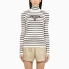 Prada Stripe Logo-intarsia Turtleneck Sweater In Beige