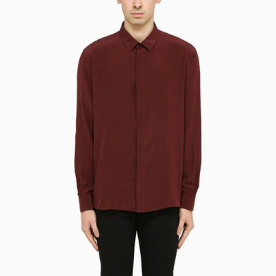 Saint Laurent Long-sleeve Silk Shirt In Burgundy