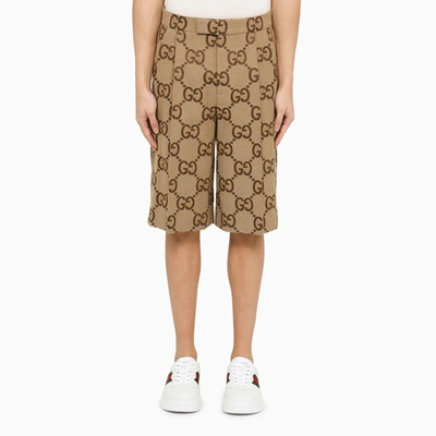 Gucci Gg-jacquard Cotton-blend Canvas Shorts In Beige
