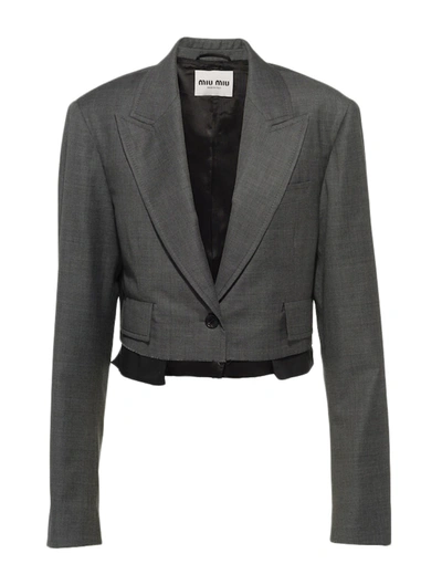 Miu Miu Grisaille Single-breasted Jacket In Grey