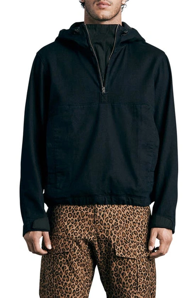 Rag & Bone Half Zip Indigo French Terry Pullover Hoodie In Rinse