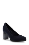 Anne Klein Castana Round Toe Block Heel Pump In Navy Fabric
