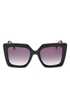 Max Mara Design 52mm Cat Eye Sunglasses In Shiny Black / Gradient Smoke