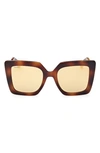 Max Mara Design 52mm Square Sunglasses In Dark Havana / Brown Mirror