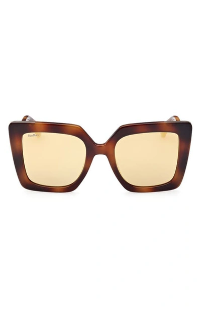 Max Mara Design 52mm Square Sunglasses In Dark Havana / Brown Mirror