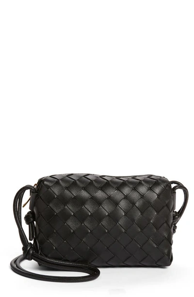 Bottega Veneta Loop Mini Intrecciato Crossbody Bag In 8425 Black-gold