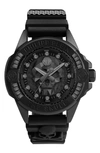 PHILIPP PLEIN THE $KULL CRYSTAL SILICONE STRAP WATCH, 44MM