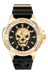 Philipp Plein The $kull Crystal Silicone Strap Watch, 44mm In Ip Yellow Gold