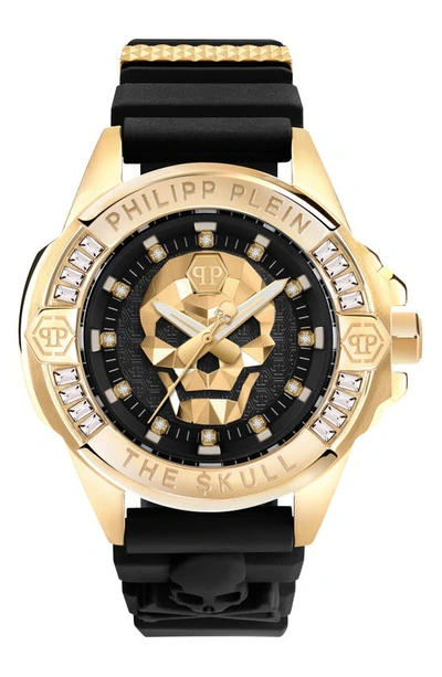 Philipp Plein The $kull Crystal Silicone Strap Watch, 44mm In Ip Yellow Gold