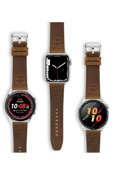 Timberland Leather 22mm Smartwatch Watchband In Brown
