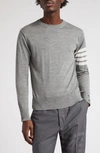 Thom Browne L Crewneck Sweater With 4 Bar Inlay In Pale Grey