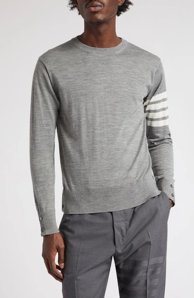 Thom Browne Classic Merino Crewneck Sweater In Grey