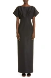 Carolina Herrera Fan Bodice Silk Column Gown In Black