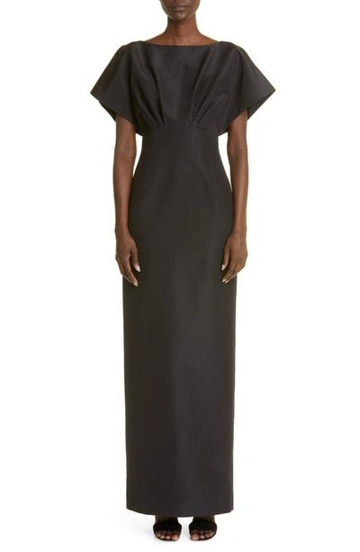 Carolina Herrera Fan Bodice Silk Column Gown In Black