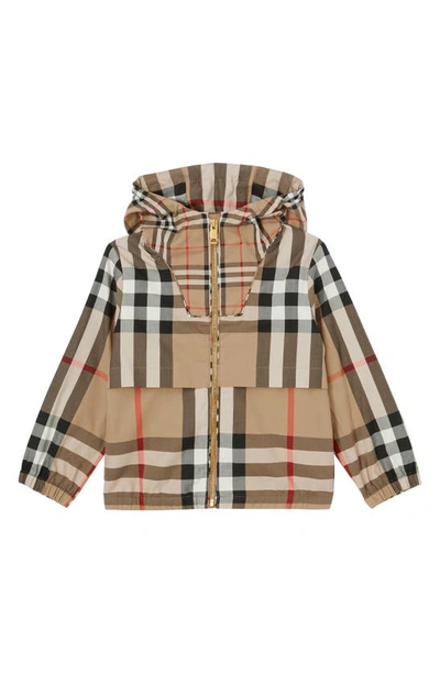 Burberry Kids'  Childrens Contrast Check Cotton Hooded Jacket In Beige