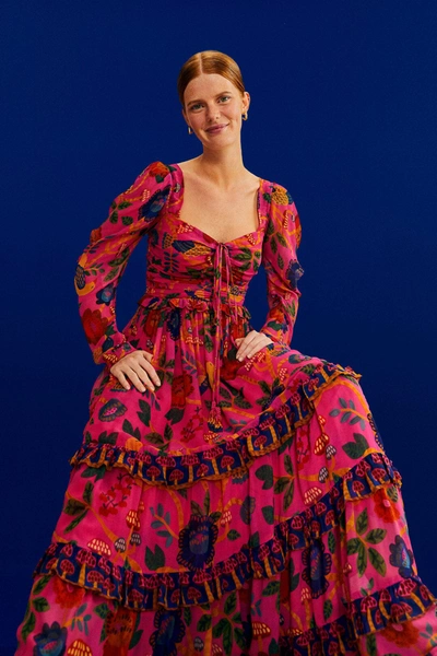 pink macaw forest maxi dress Pink Anika Print Macaws Maxi Dress by Farm Rio